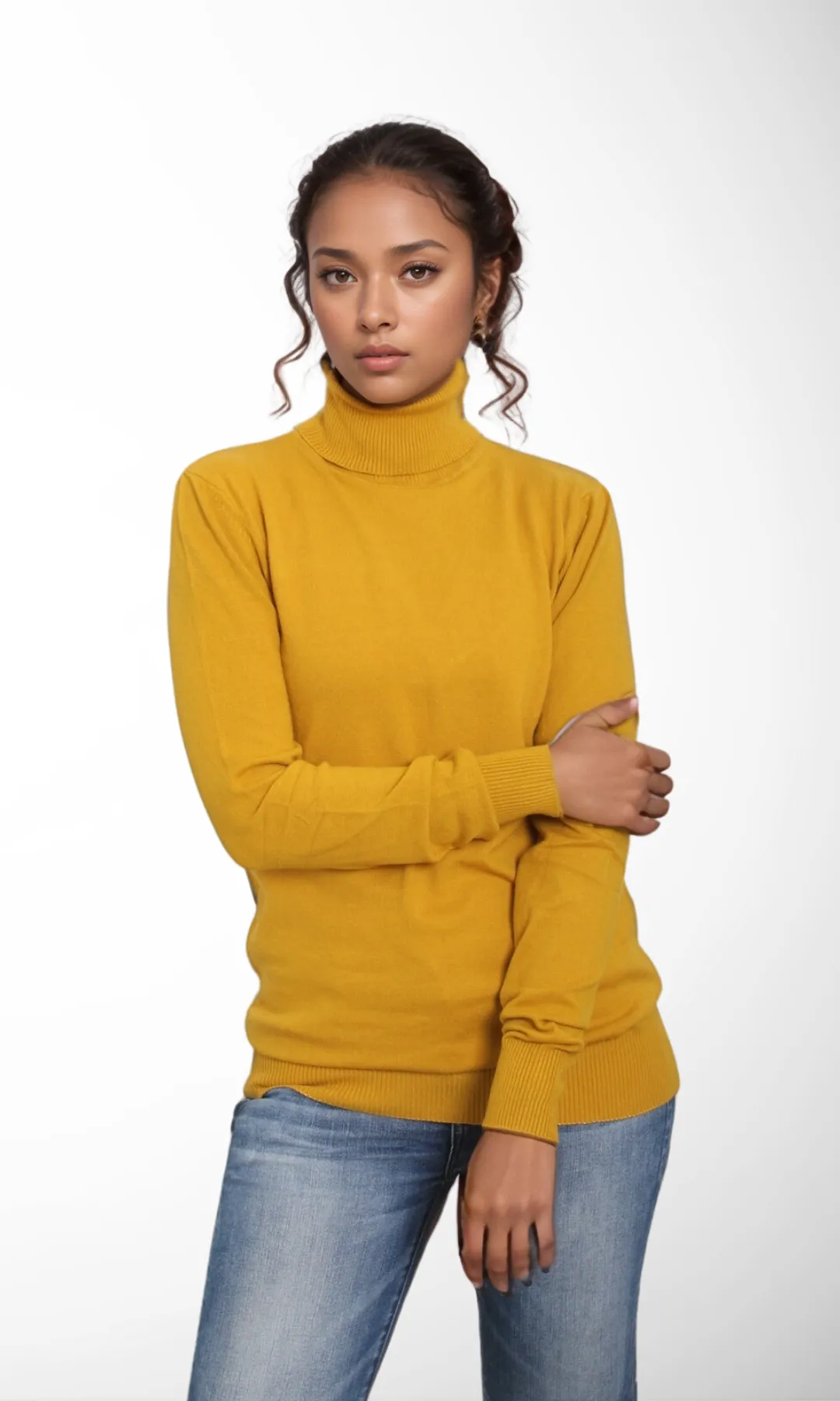 Women Turtleneck Knitwear Sweater (Mustard Yellow)