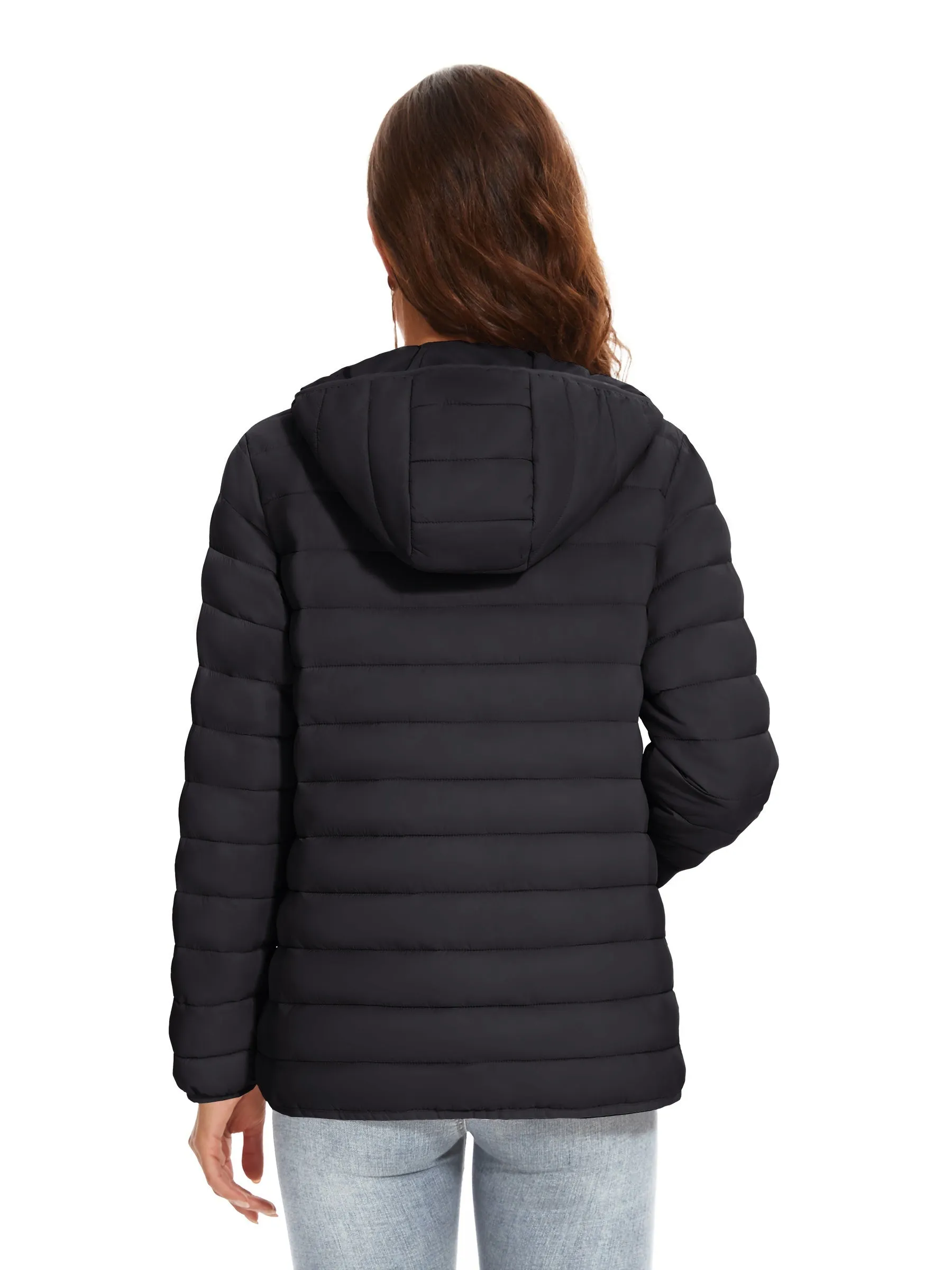 Women's Hooded Puffer Jackets Water Resistant Quilted Padded Coat For Spring & Fall Lightweight Zip-up Camping Outerwear 4 Pockets Casual Solid Jackets Warm Tops Windproof Hiking Hooded Jackets Outdoor Fishing Coats