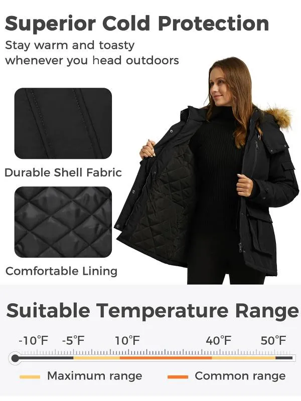 Women's Warm Winter Parka Coat with Removable Faux Fur Hood