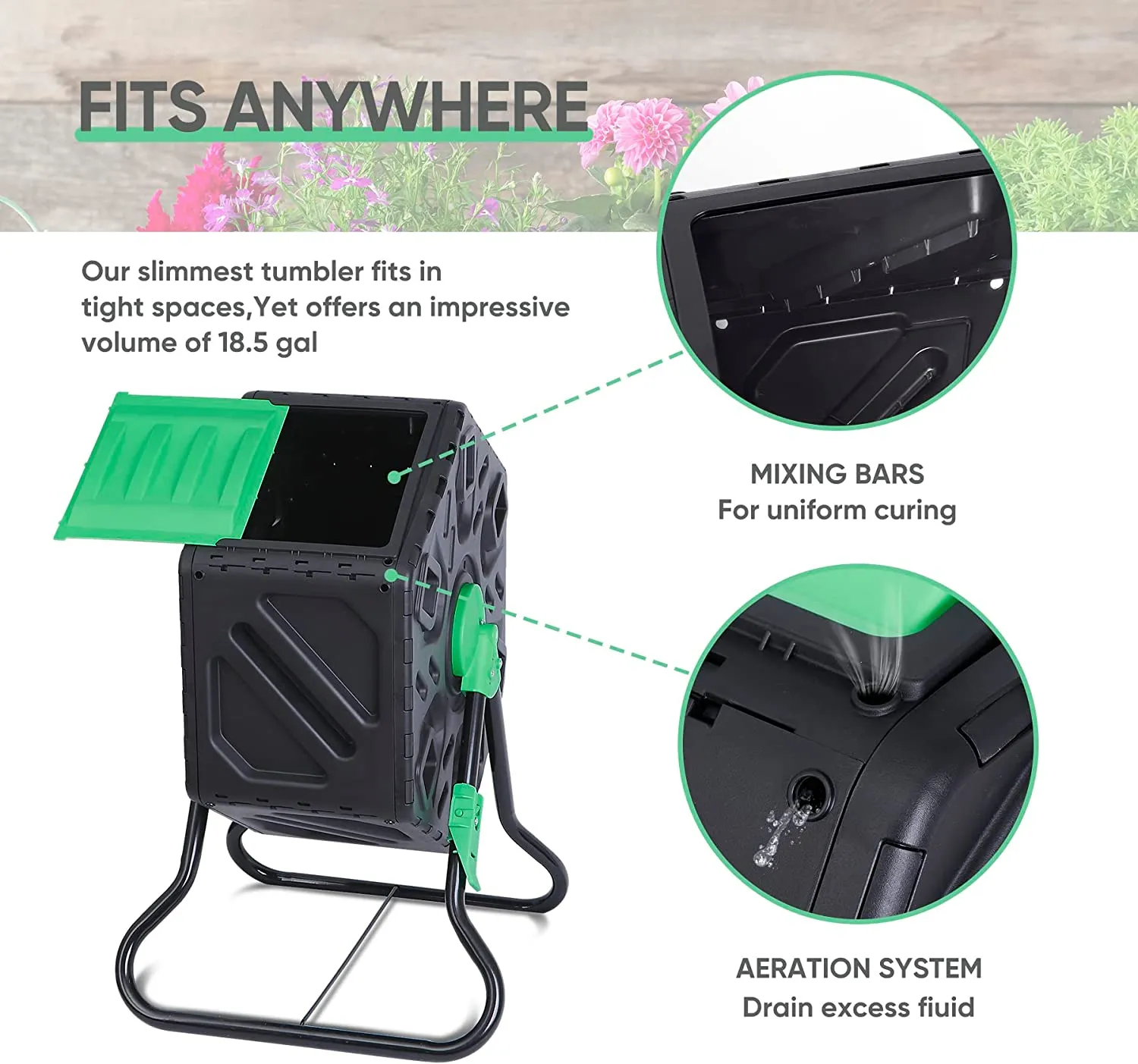 ZENY™  Compost Tumbler All-Season Heavy-Duty Outdoor BPA Free Large Composter Bin w/Sliding Door and Solid Steel Frame (18.5 & 37 Gallon)