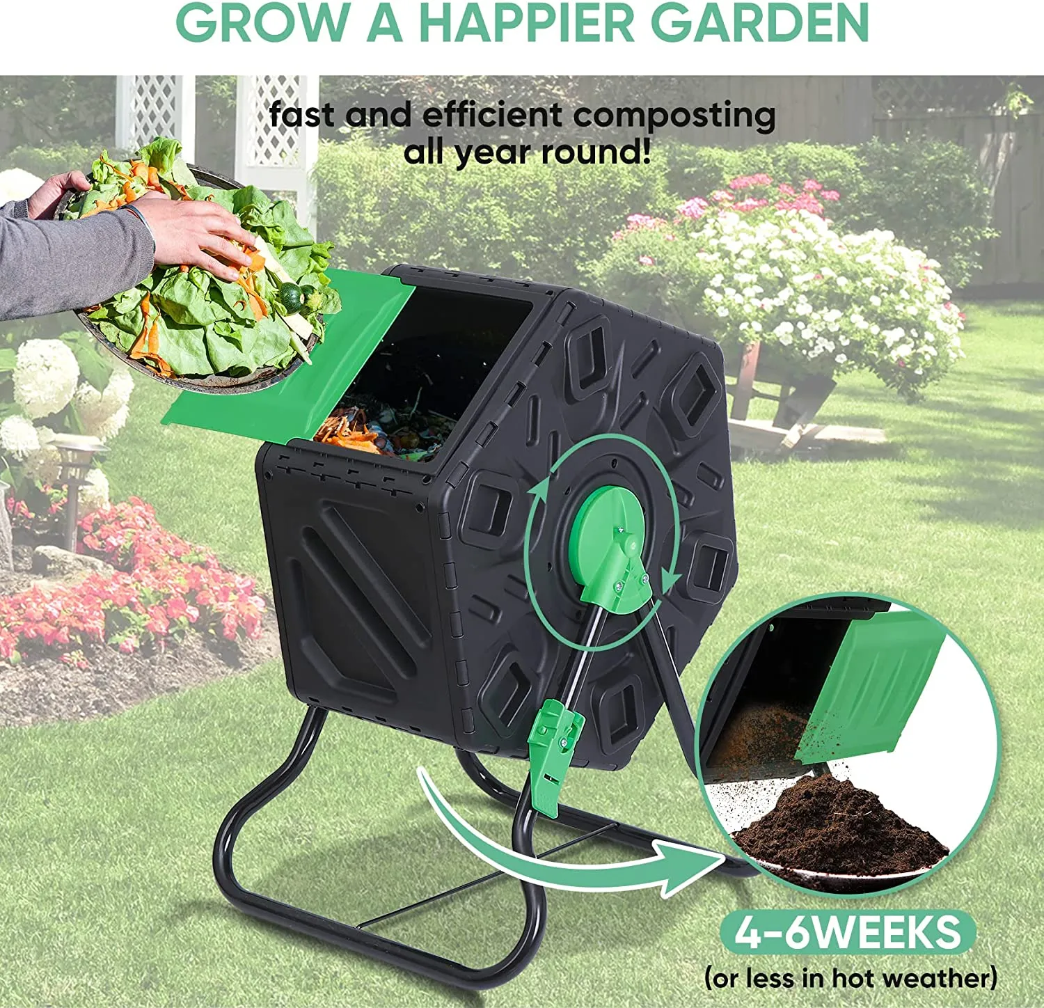 ZENY™  Compost Tumbler All-Season Heavy-Duty Outdoor BPA Free Large Composter Bin w/Sliding Door and Solid Steel Frame (18.5 & 37 Gallon)