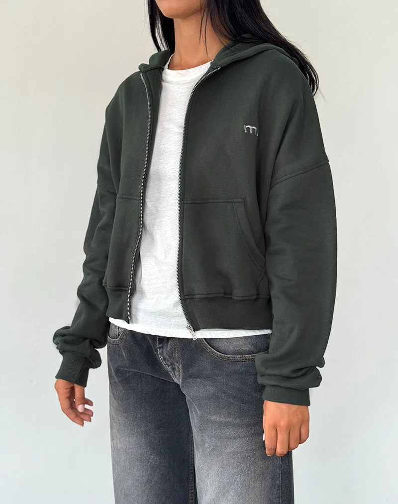 Zip Through Hoodie in Beluga with Light Grey M Embroidery